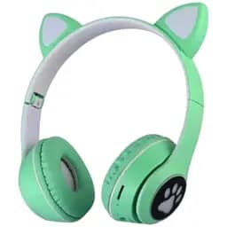 Детские наушники Cat MZ-023 Bluetooth RGB подсветка FM microSD с кошачьими ушками зеленый