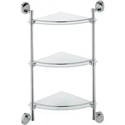 Стеклянная полка в ванную угловая 3-ярусная Zerix LR3307-3 LL1437, Хром