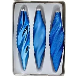 Набір ялинкових іграшок закручені бурульки Linhai 3 шт 16 см синій мікс скло (390168-4)