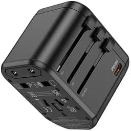 Мережевий універсальний перехідник Hoco AC15 Walker PD20W+QC3.0 (2USB-A/1C) (EU) Black - мініатюра 3