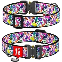 Нашийник для собак Waudog Nylon нейлоновий з QR паспортом малюнок Чарівні квіти Розмір XXL