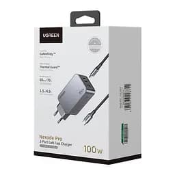 Мережевий зарядний пристрій Ugreen X757 Nexode Pro 100W USB-A 2xUSB-C Wall Charger сірий (25874) - мініатюра 2