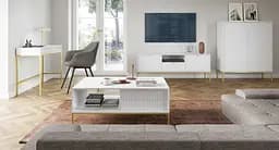 Стіл журнальний Perfect Home Нова / Nova з 2 шухлядами та золотими ніжками L104 Білий (PFH-091249) - мініатюра 8
