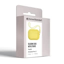 Силіконовий чохол для навушників Apple AirPods Pro 2 2022, Silicone Case with straps, жовтий, захисний чохол з ремінцем, ультратонкий і легкий, повний захист, з підвіскою, м"який силікон, ArmorStandart (ARM68619) - мініатюра 3