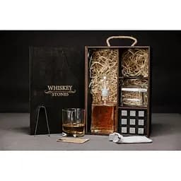 Подарунковий набір Whiskey Stones камені для віскі в дерев'яному пеналі №7 + декантер і 2 склянки Luna + щипці + мішечок - мініатюра 3