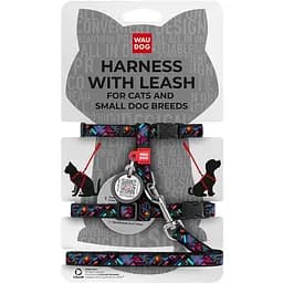Шлея з повідцем для котів та дрібних порід собак Waudog Nylon з QR паспортом, малюнок "Нескінченні світи"