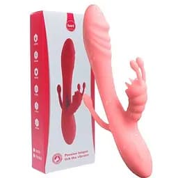 Вібратор з підігрівом силіконовий Кролик Rebbit 3в1 12 режимів вібрації 22 см рожевий