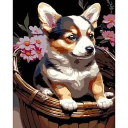 Набор для росписи по номерам Strateg Щенок в корзине на черном фоне 40 х 50 см (AH1220-19)