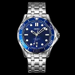 Чоловічий класичний годинник Skmei 9276 (Сріблястий з синім циферблатом)