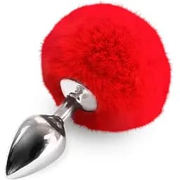 Металевий анальна пробка Art of Sex - Metal Butt Plug Rabbit Tail М, Червоний