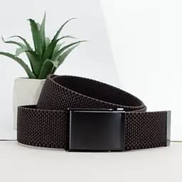 Ремень-резинка мужской на зажиме PS-40023 (115 см) коричневый плетеный