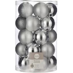 Ялинкові кулі House of Seasons пластикові 8 см у тубусі сріблясті 25 шт. (8718861797411)