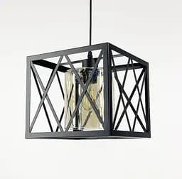 Підвісний світильник у геометричному чорному каркасі Line.F Колір плафона Янтарний