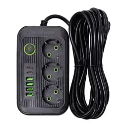 Сетевой фильтр-удлинитель Yiwu HP-5-22 LUXE F016U на 3 розетки 6 USB 4,75 метра черный 