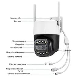 IP PTZ-відеокамера з WiFi 2Mp+8Mp Light Vision VLC-9284WI10Z/2C (Camhi Pro) f=3.6mm+8mm, ІЧ+LED-підсвічування, з мікрофоном (75-00296) - мініатюра 8