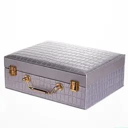 Скринька для прикрас з екошкіри 19 відділень із дзеркалом 23.5×14×8 см органайзер для прикрас Сірий Yiwu HP-5-20G - мініатюра 4