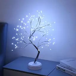 Світильник на батерейках нічник від юсб дерево роса Niki Light дерево бонсай сріблястого кольору холодний білий світильник USB + 3AA 108 лед