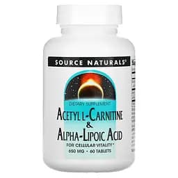 Жироспалювач Source Naturals Acetyl L-Carnitine & Alpha Lipoic Acid 650 mg, 60 таблеток