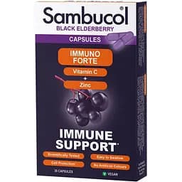 Екстракт чорної бузини, вітамін C і цинк Sambucol Black Elderberry Immuno Forte, 30 капсул для підтримки імунної системи