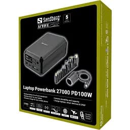 УМБ Sandberg 27000mAh Laptop DC12–24v 84W,100W PD, QC3.0, USB-A, 2xDC, 2xUSB-C, QI-10W, PowerThru - мініатюра 8