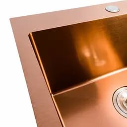 Кухонна мийка Platinum Handmade PVD мідь 500x500x220 (3,0/1,5 мм корзина та дозатор в комплекті), Теплый закат - мініатюра 7