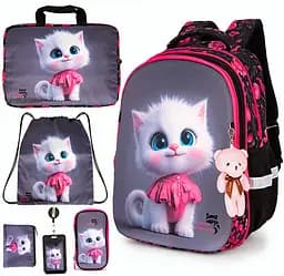 Ортопедичний шкільний рюкзак 6 в 1 для дівчинки School Standard 38х30х18 см з Котиком для молодших класів (170-61)