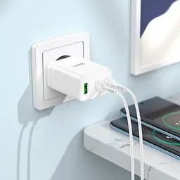 Адаптер мережевий HOCO Type-C to Type-C Cable Start three-port charger N33 набір білий - мініатюра 8
