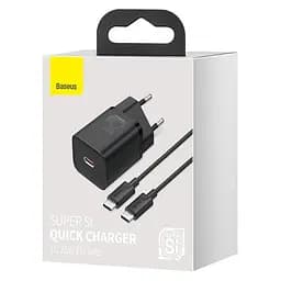 МЗП Baseus Super Si Quick Charger 25W (1USB-C) + кабель Type-C to Type-C (TZCCSUP-L) Чорний - мініатюра 2