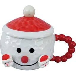 Чашка новорічна Snowman 32285 порцелянова з кришкою та ложкою 380 мл Біла з червоним