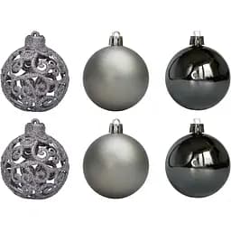 Набір ялинкових куль Devilon 6 шт D6 см сріблястий матовий глянець гліттер пластик (251758)