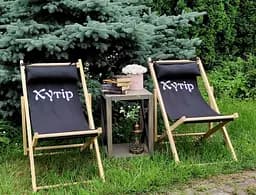 Розкладне дерев’яне крісло шезлонг з тканиною, для дачі, пляжу чи кафе - мініатюра 2