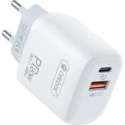 Зарядний пристрій Celebrat C-H3 Type C+USB QC3.0 20W Charger White