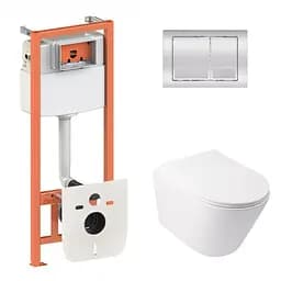 Набор: Qtap Swan Ultra Quiet унитаз подвесной QT16335179W + Nest комплект инсталляции 4в1 (квадратная клавиша Chrome) QT0133M425 + M06028CRM