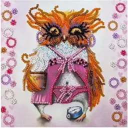 Набір для вишивання бісером Abris Art Сова з чашкою кави AM-104 15х15 см