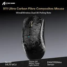 Ігрова бездротова мишка Attack Shark X11 ULTRA / Три режими підключення / Carbon Fiber / Сенсор PAW3950MAX / 42000 DPI / Black - мініатюра 3