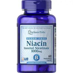 Ніацин Puritan's Pride Flush Free Niacin Inositol Niccotinate 1000 mg 60 капсул