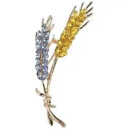Брошь-булавка колоски пшеницы 6.4 x 2.7 см со стразами Желто-Голубая