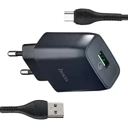 Мережевий зарядний пристрій Hoco C72Q Glorious single port QC3.0 charger ( EU ) ( With Micro USB Cable ) Чорний