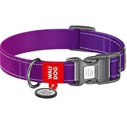 Нашийник для собак нейлоновий Waudog Nylon Mono з QR паспортом світловідбивний XL фіолетовий