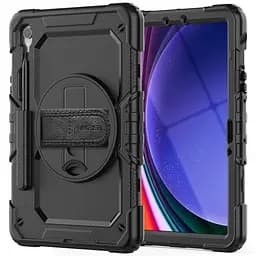 Протиударний захисний чохол для планшета Samsung Galaxy Tab S9 (SM-X710/X716B/X718U)/S9 FE (SM-X510/X516)/S10 FE (SM-X520/X526)/S10 Lite (SM- X400/X406), Panzer, чорний, силікон + полікарбонат, накладка з підставкою і ремінцем на плече