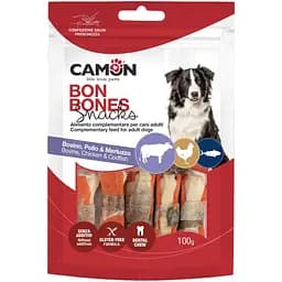 Снек для собак Camon міні кісточки з яловичої шкіри з куркою і шкірою тріски 100 г 