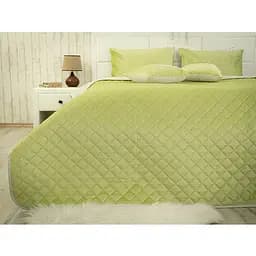 Покривало Руно 180х220 см велюр оливкове (340.55_Olive Green ромб) - мініатюра 6