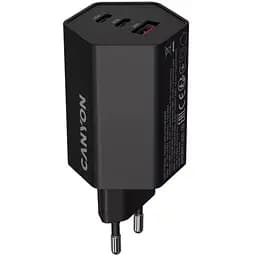 Зарядное устройство Canyon HEXAGON 65 GaN 65W 2xPD 1xQC EU Black (CND-CHAHEX65B)