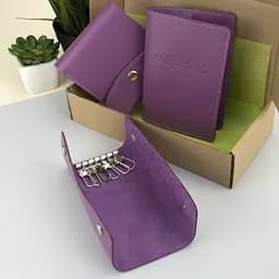 Подарунковий жіночий набір Handycover №54 (фіолетовий) гаманець + ключниця + обкладинка на паспорт - мініатюра 2