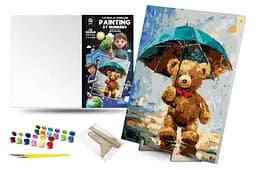 Картина за номерами Qbee Ведмежа і Дощ з дерев'яною підставкою 30x40 см QB900-083