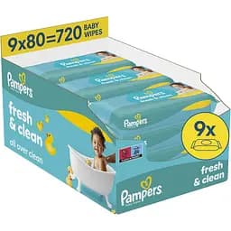 Дитячі вологі серветки Pampers Fresh Clean 720 шт. (9 упаковок x 80 шт.)