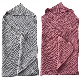 Набор детских полотенец Lovely Svi органический хлопок (муслин) – 6-слой, 80 x 80 см, от 0 до 2 лет, Серый и Розовый, 2 шт.