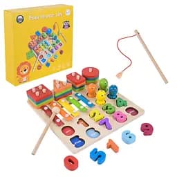 Детская деревянная игрушка "4 в 1" Bambi C9404 рыбалка, ксилофон