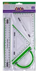 Комплект, линейка 20 см, 2 угольника, транспортир, с салатовой полоской