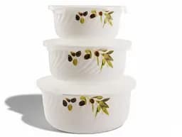 Набор салатников-лотков стеклокерамика с крышкой Lumines Olives Оливки 3 предмета (O3020/3)
